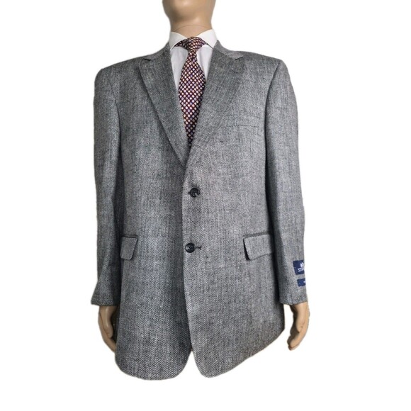 Stafford Sport Coat Men Sz 46R Black/White 100% Silk Blazer Jacket 2-Button